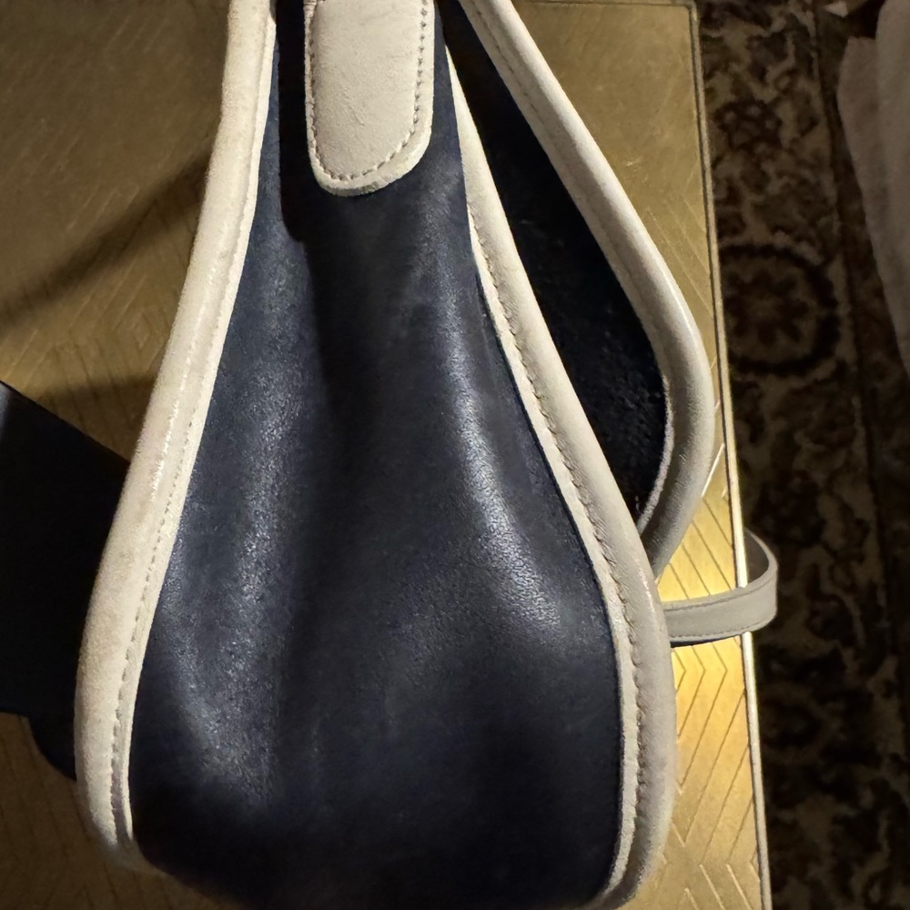 Rare Vintage Navy Blue and Parchment Leather Crossbody Coach Spectator City 9667 - Picture 8 of 13